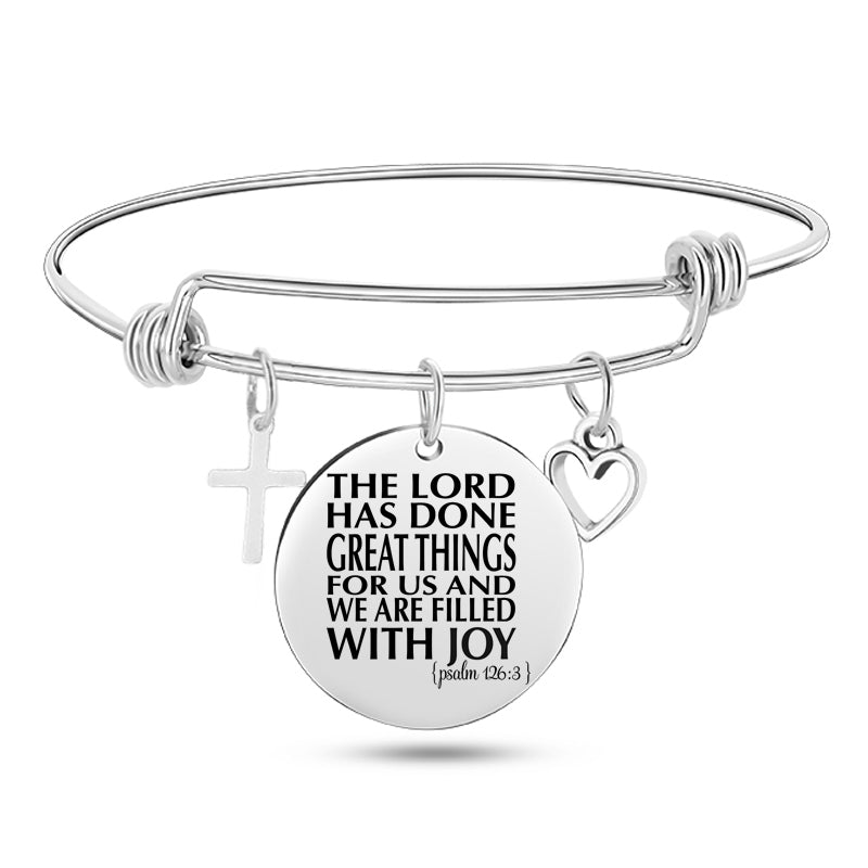 Jesus Christian Bible Scripture Stainless Steel Bangle Bracelet - One Red Hill